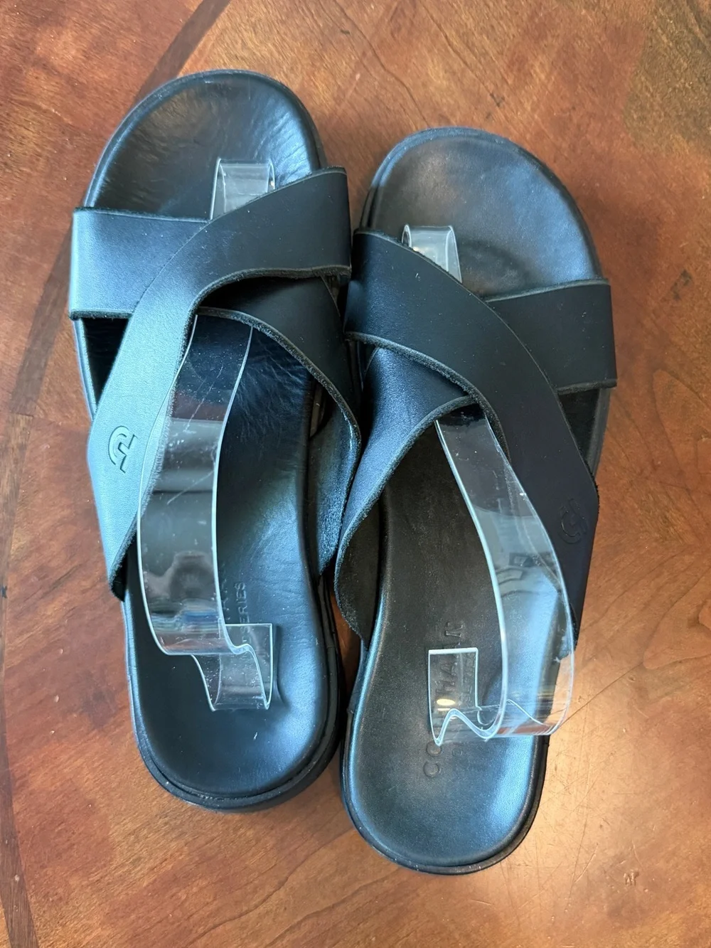 Cole Haan Grand Ambition Black Leather Slides Men’s Size 12 Criss Cross Sandals